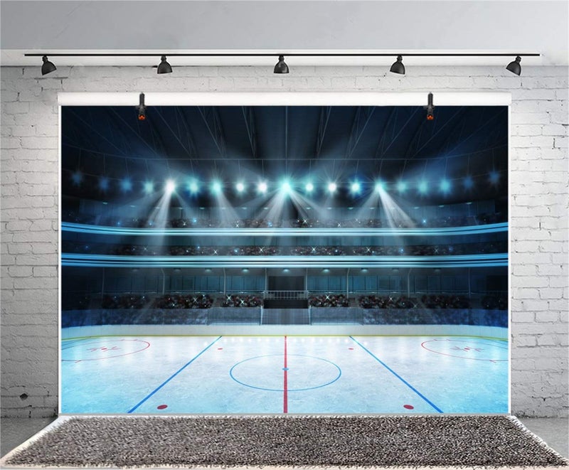 Laeacco 7x5ft Hockey Stadium Backdrop Vinyl Photography Background Ice Rink Stage Lights Shiny Haloes Stadium Spotlight School Sports Meeting Event Activity Adult Portrait Shoot Studio - Image 4
